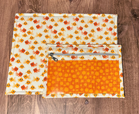 Vinyl Cross Stitch Project Bag - Project Bag - Knitting & Crochet Bag - Storage - Organizer - Goldfish Project Bag - Notions - Fish