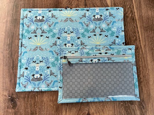 Vinyl Cross Stitch Project Bag - Embroidery bag - Knitting & Crochet Bag - Notions - Arctic - Puffin - Seal - Fish