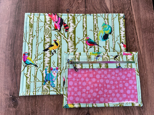 Vinyl Cross Stitch Project Bag - Embroidery bag - Knitting Bag - Crochet Bag - Notion - Woodland Bag - Bird - Cat - Raccoon - Squirrel