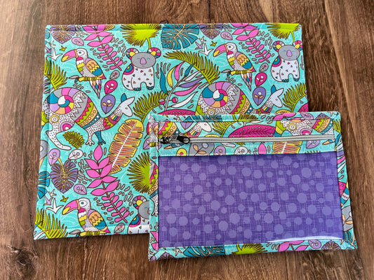 Vinyl Cross Stitch Project Bag - Embroidery Bag - Knitting & Crochet Bag - Storage - Notions - Jungle - Parrot - Bird - Koala - Kangaroo