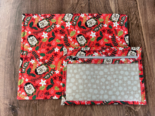 Vinyl Cross Stitch Project Bag - Embroidery bag - Project Bag - Knitting Crochet Bag - Storage - Organizer - Hedgehog Project Bag - Notion