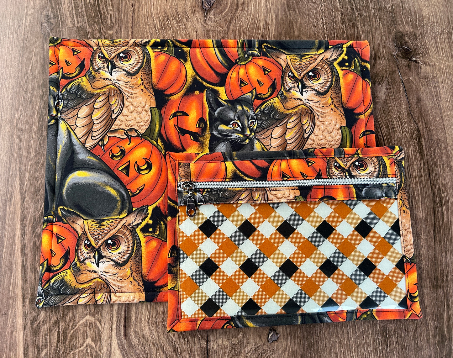 Vinyl Cross Stitch Project Bag - Embroidery Bag - Project Bag - Knitting & Crochet Bag - Organizer - Halloween Project Bag - Notions - Cat