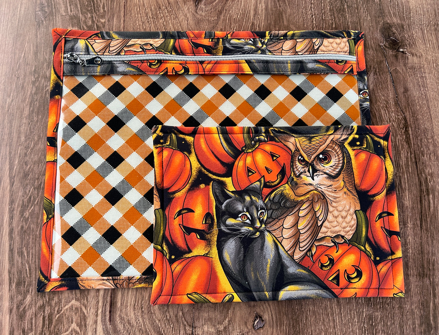Vinyl Cross Stitch Project Bag - Embroidery Bag - Project Bag - Knitting & Crochet Bag - Organizer - Halloween Project Bag - Notions - Cat