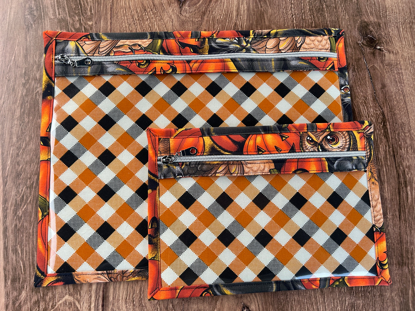 Vinyl Cross Stitch Project Bag - Embroidery Bag - Project Bag - Knitting & Crochet Bag - Organizer - Halloween Project Bag - Notions - Cat