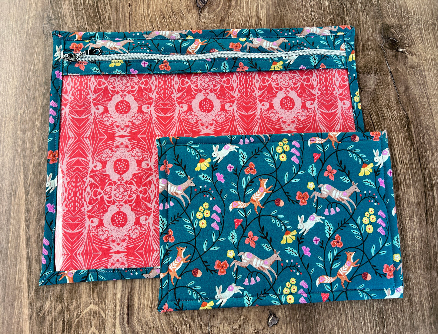 Vinyl Cross Stitch Project Bag - Embroidery Bag - Project Bag - Knitting & Crochet Bag - Storage - Notions - Woodland - Fox - Deer