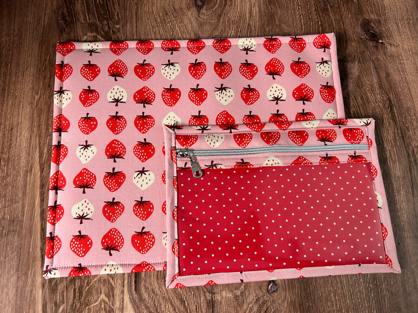 Vinyl Cross Stitch Project Bag - Embroidery bag - Project Bag - Knitting & Crochet Bag - Storage - Organizer - Strawberry - Strawberries - Notions