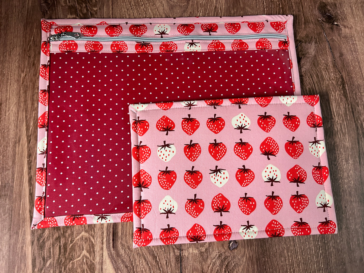 Vinyl Cross Stitch Project Bag - Embroidery bag - Project Bag - Knitting & Crochet Bag - Storage - Organizer - Strawberry - Strawberries - Notions