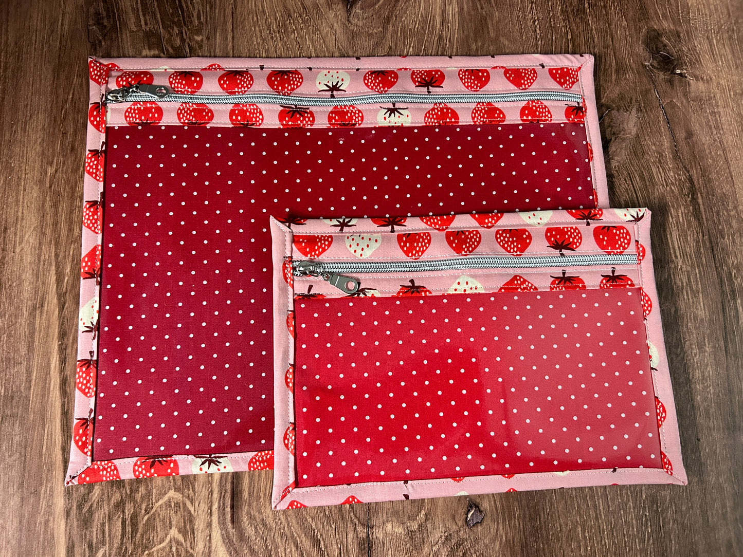 Vinyl Cross Stitch Project Bag - Embroidery bag - Project Bag - Knitting & Crochet Bag - Storage - Organizer - Strawberry - Strawberries - Notions