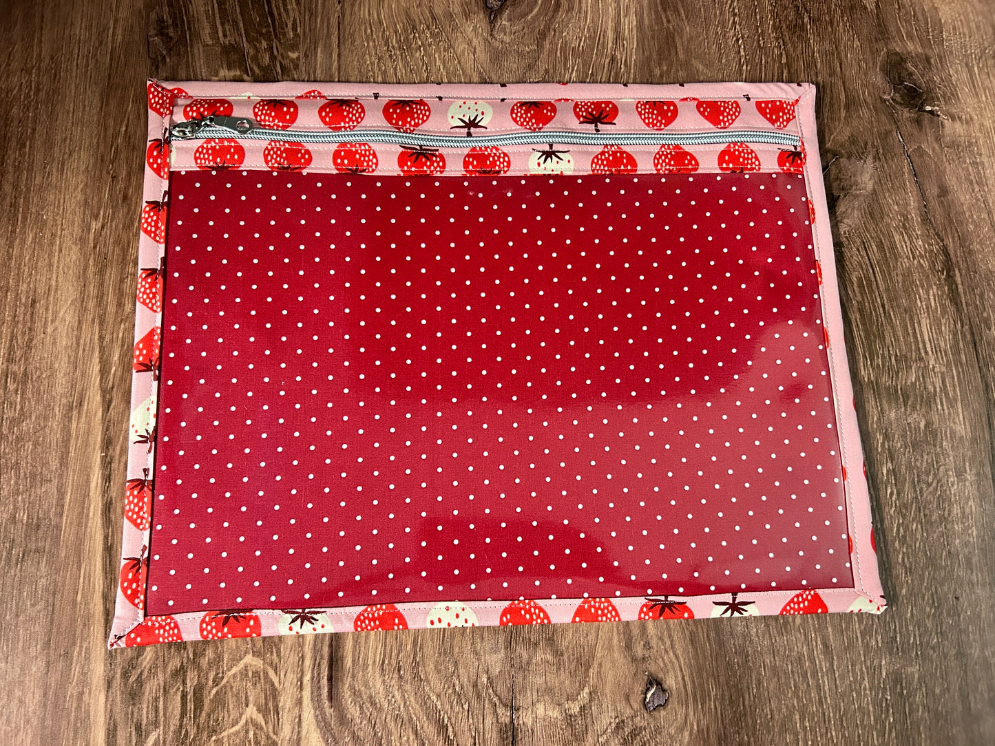 Vinyl Cross Stitch Project Bag - Embroidery bag - Project Bag - Knitting & Crochet Bag - Storage - Organizer - Strawberry - Strawberries - Notions