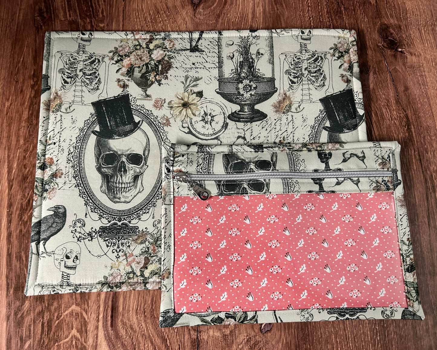 Vinyl Cross Stitch Project Bag - Embroidery Bag - Project Bag - Knitting & Crochet Bag - Organizer - Halloween - Notions - Nevermore - Skull