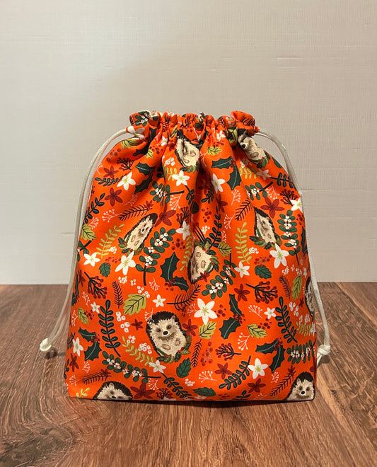 Hedgehog Project Bag - Handmade - Drawstring Bag – Knitting Bag – Crochet Bag - Toy Sack - Bingo Bag – Cross Stitch Bag - Woodland