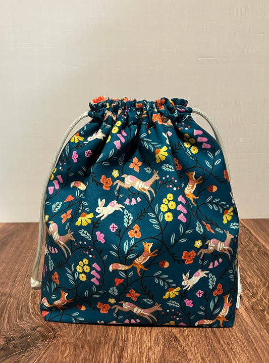 Woodland Project Bag - Handmade - Drawstring Bag – Knitting Bag – Crochet Bag - Toy Sack - Bingo Bag – Cross Stitch Bag - Deer - Fox - Bunny