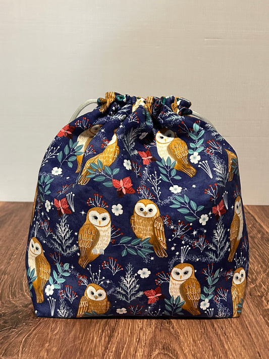 Owl Project Bag - Handmade - Drawstring Bag – Knitting Bag – Crochet Bag - Toy Sack - Bingo Bag – Cross Stitch Bag - Bird - Woodland