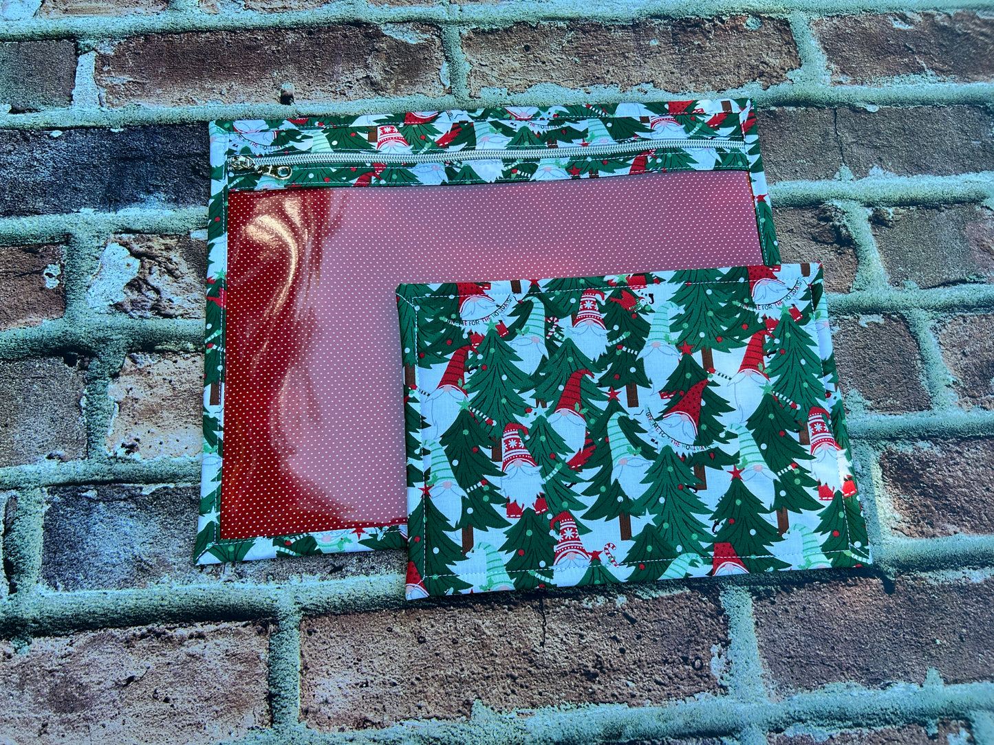 Vinyl Cross Stitch Project Bag - Embroidery bag - Project Bag - Knitting & Crochet Bag - Gnome Project Bag - Notions - Christmas