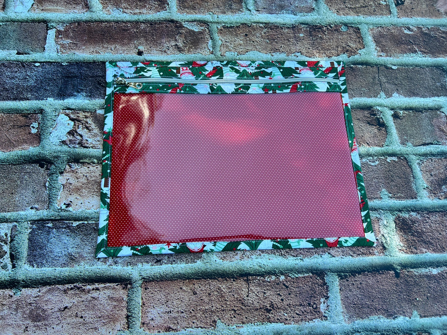 Vinyl Cross Stitch Project Bag - Embroidery bag - Project Bag - Knitting & Crochet Bag - Gnome Project Bag - Notions - Christmas
