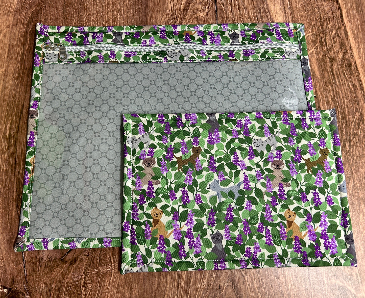 Vinyl Cross Stitch Project Bag - Embroidery bag - Project Bag - Knitting & Crochet Bag - Cat Project Bag - Notions - Floral