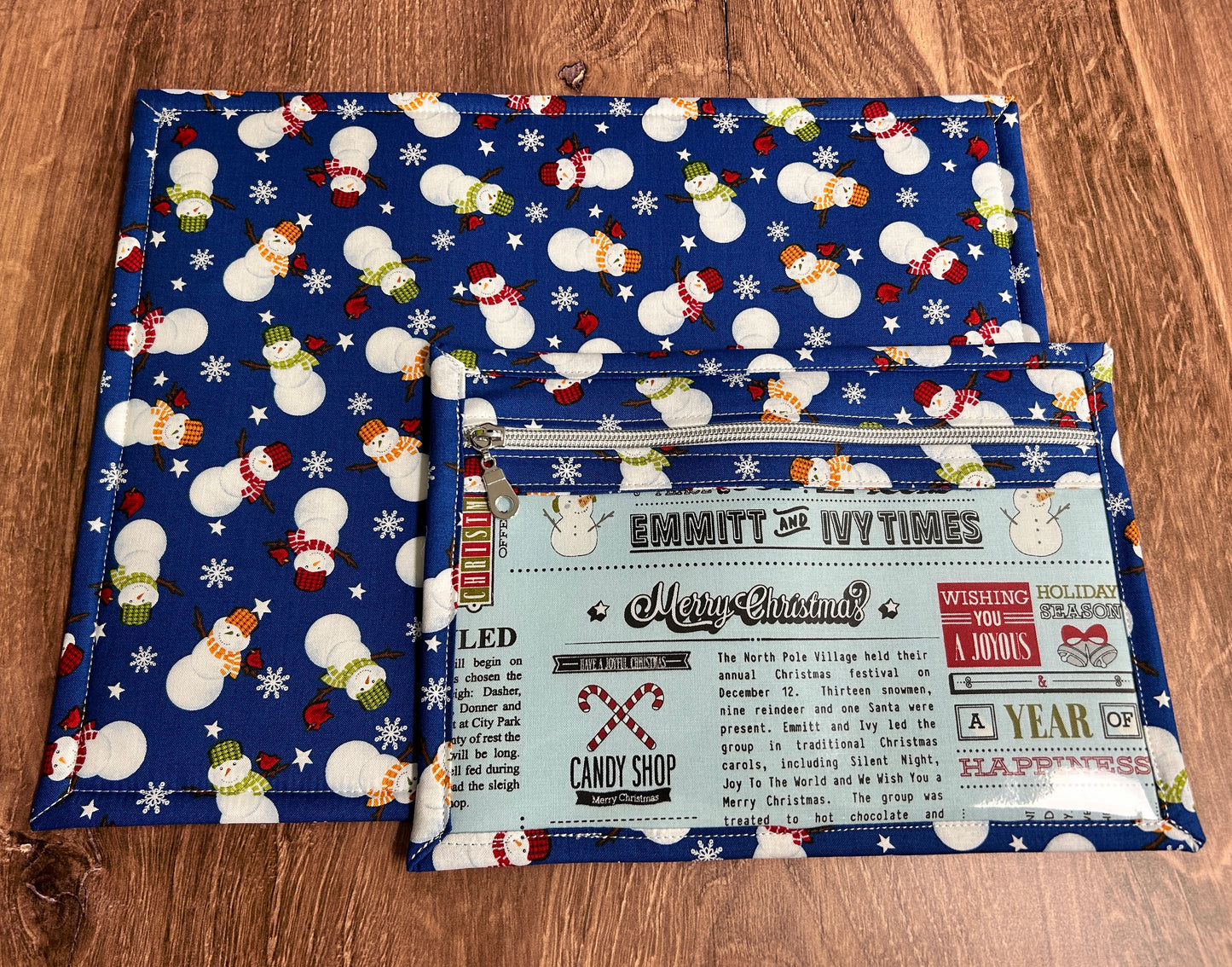 Vinyl Cross Stitch Project Bag - Embroidery Bag - Project Bag - Knitting & Crochet Bag - Christmas Project Bag - Notions - Winter - Snowman