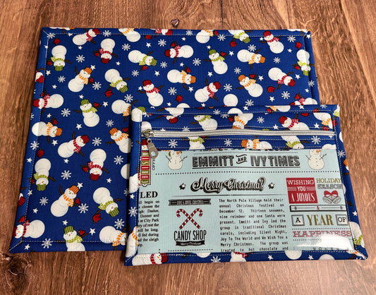 Vinyl Cross Stitch Project Bag - Embroidery Bag - Project Bag - Knitting & Crochet Bag - Christmas Project Bag - Notions - Winter - Snowman