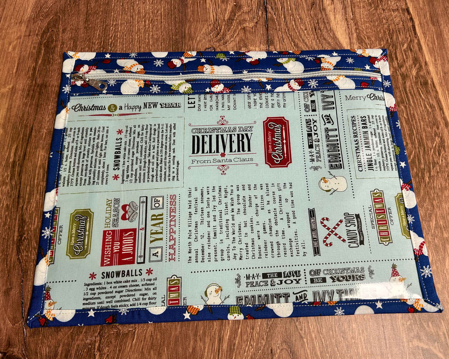 Vinyl Cross Stitch Project Bag - Embroidery Bag - Project Bag - Knitting & Crochet Bag - Christmas Project Bag - Notions - Winter - Snowman