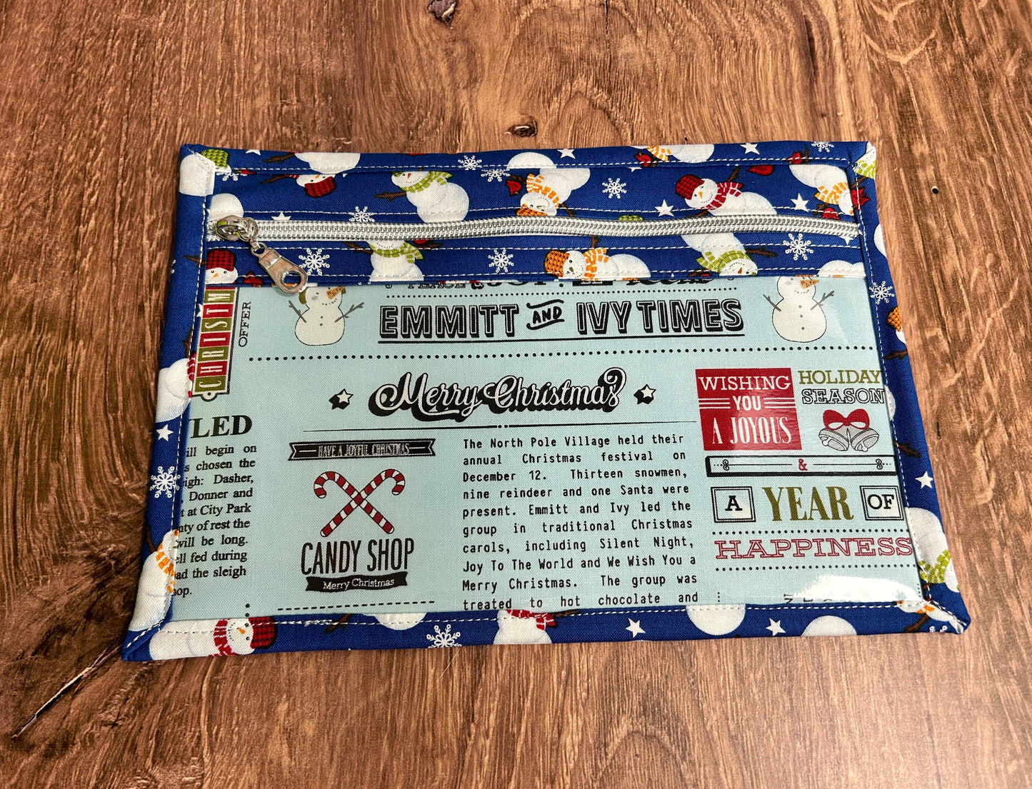 Vinyl Cross Stitch Project Bag - Embroidery Bag - Project Bag - Knitting & Crochet Bag - Christmas Project Bag - Notions - Winter - Snowman