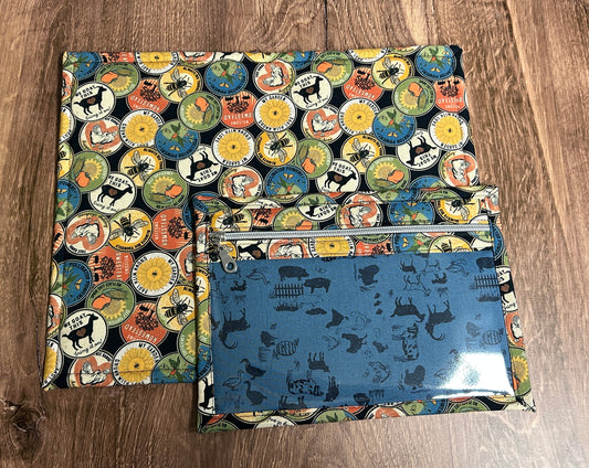 Vinyl Cross Stitch Project Bag - Embroidery bag - Knitting & Crochet Bag - Organizer - Farm Project Bag - Notions - Chicken - Bee - Goat