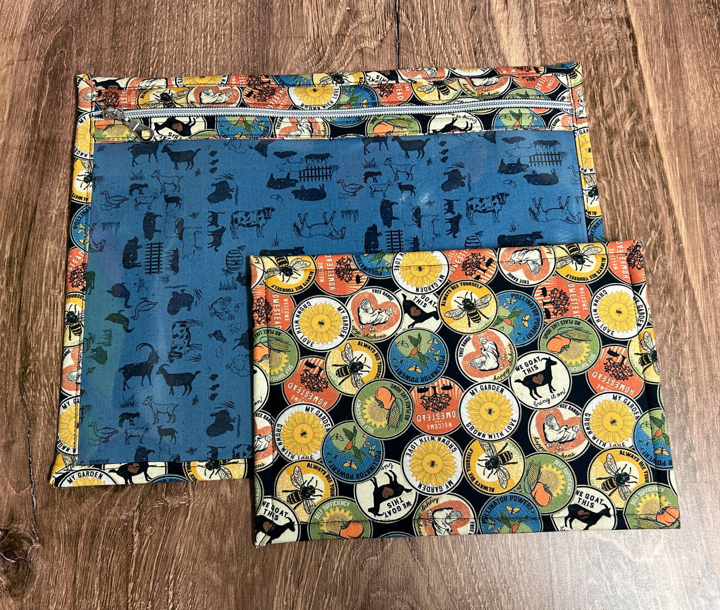 Vinyl Cross Stitch Project Bag - Embroidery bag - Knitting & Crochet Bag - Organizer - Farm Project Bag - Notions - Chicken - Bee - Goat