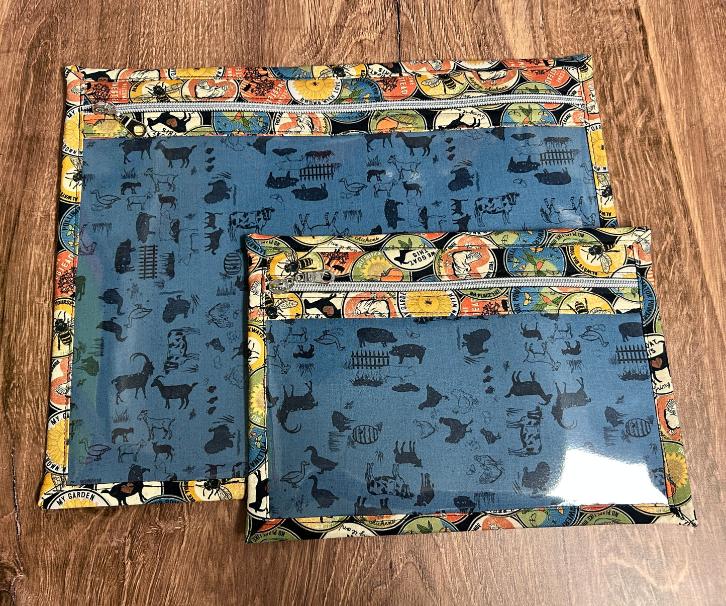 Vinyl Cross Stitch Project Bag - Embroidery bag - Knitting & Crochet Bag - Organizer - Farm Project Bag - Notions - Chicken - Bee - Goat