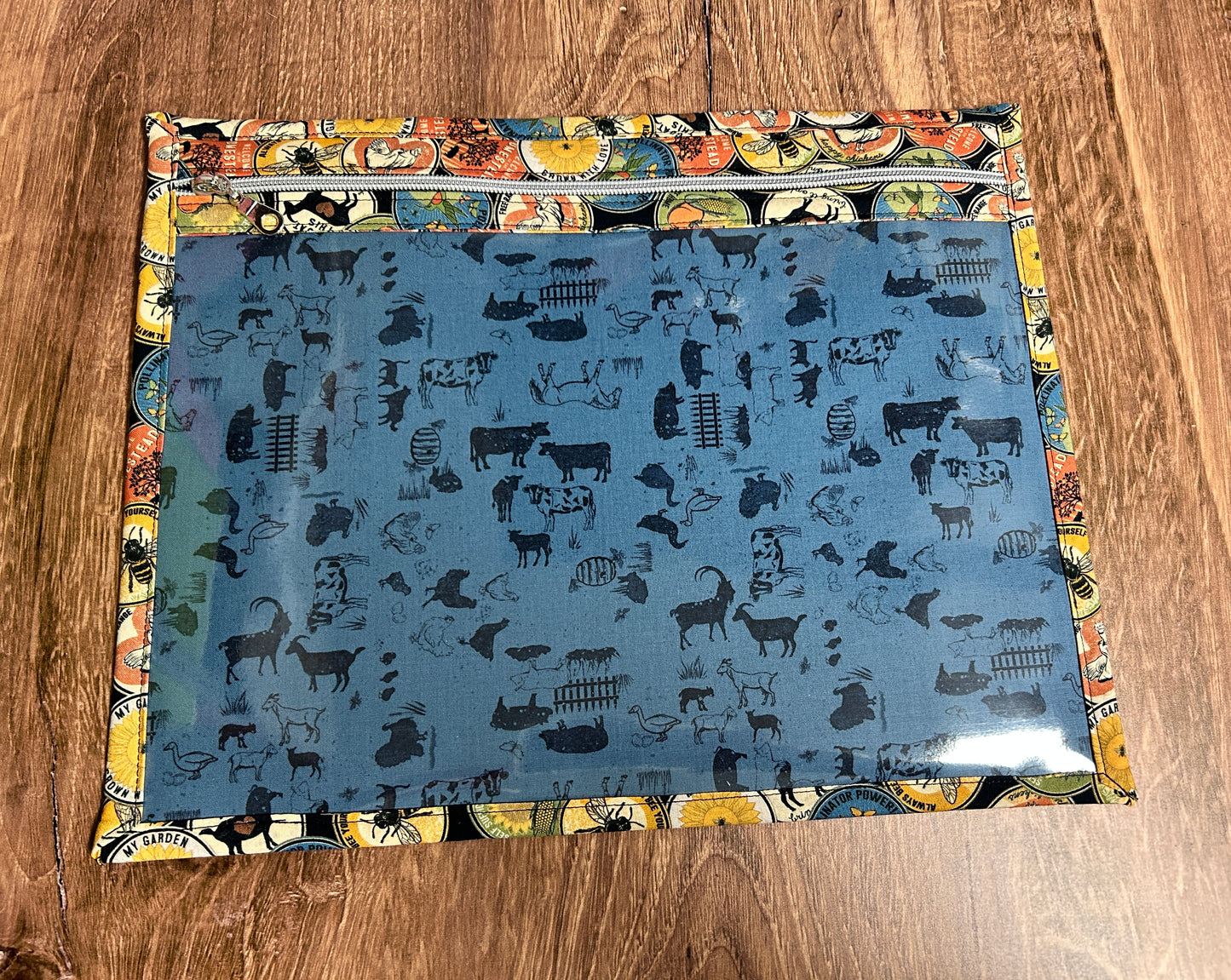 Vinyl Cross Stitch Project Bag - Embroidery bag - Knitting & Crochet Bag - Organizer - Farm Project Bag - Notions - Chicken - Bee - Goat