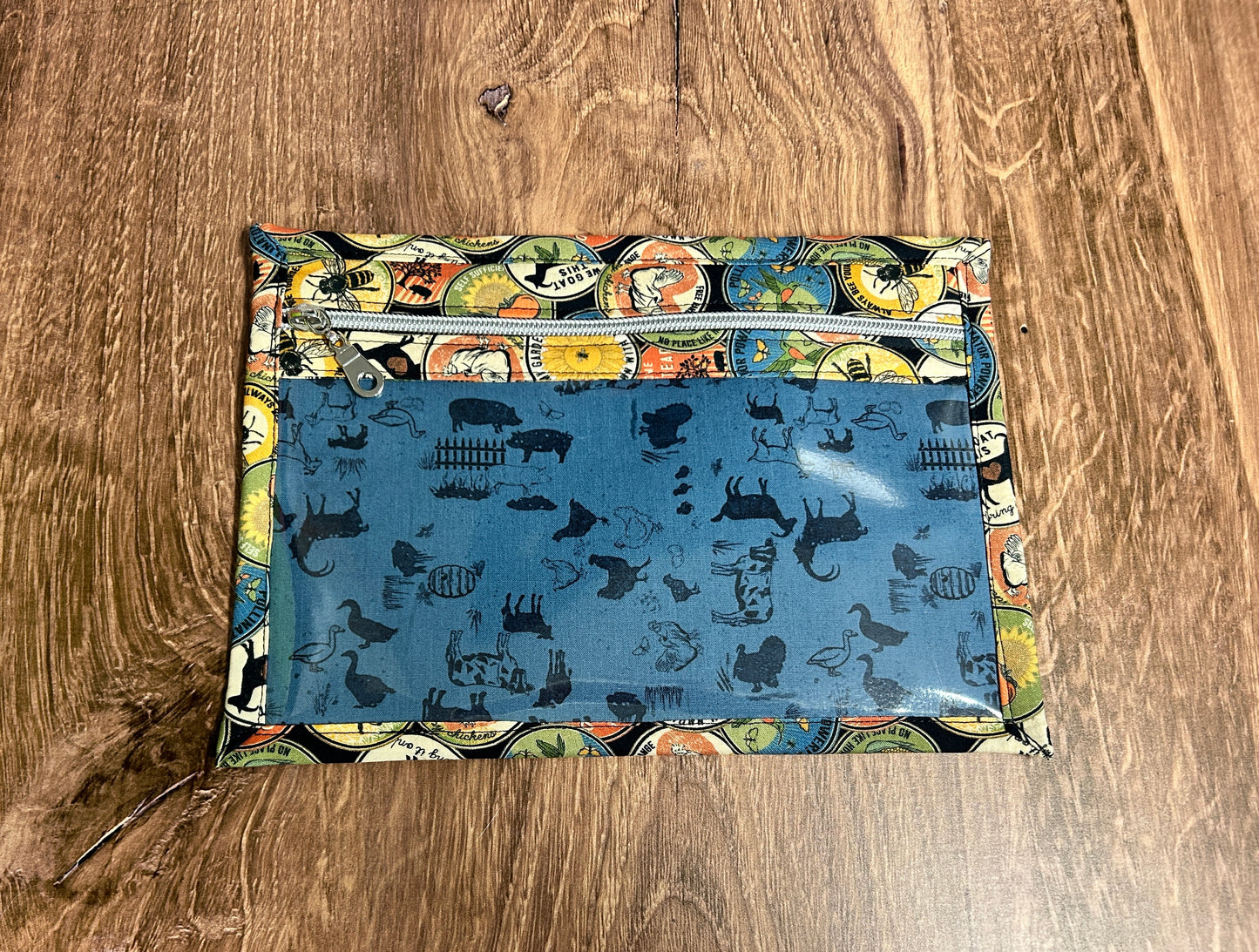 Vinyl Cross Stitch Project Bag - Embroidery bag - Knitting & Crochet Bag - Organizer - Farm Project Bag - Notions - Chicken - Bee - Goat