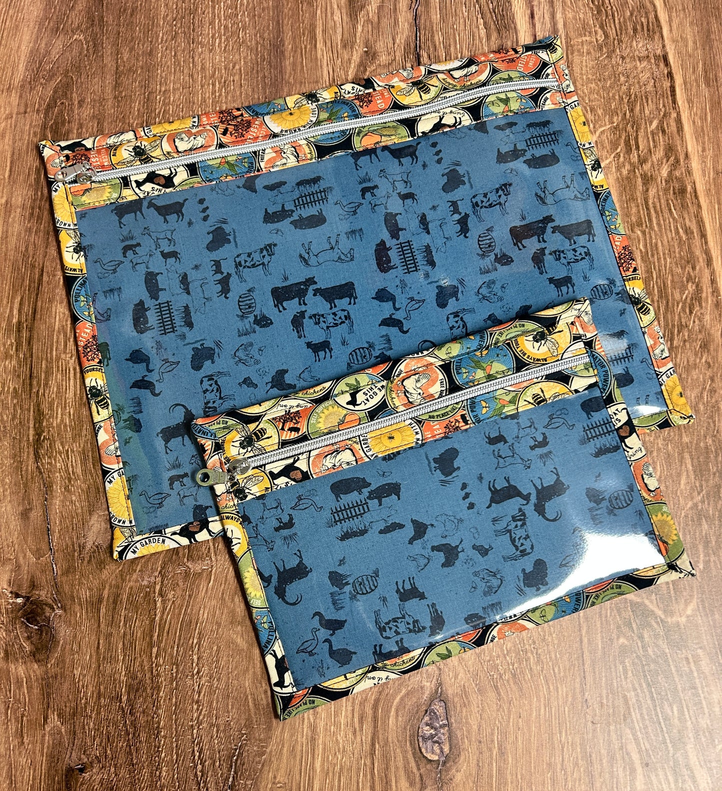 Vinyl Cross Stitch Project Bag - Embroidery bag - Knitting & Crochet Bag - Organizer - Farm Project Bag - Notions - Chicken - Bee - Goat