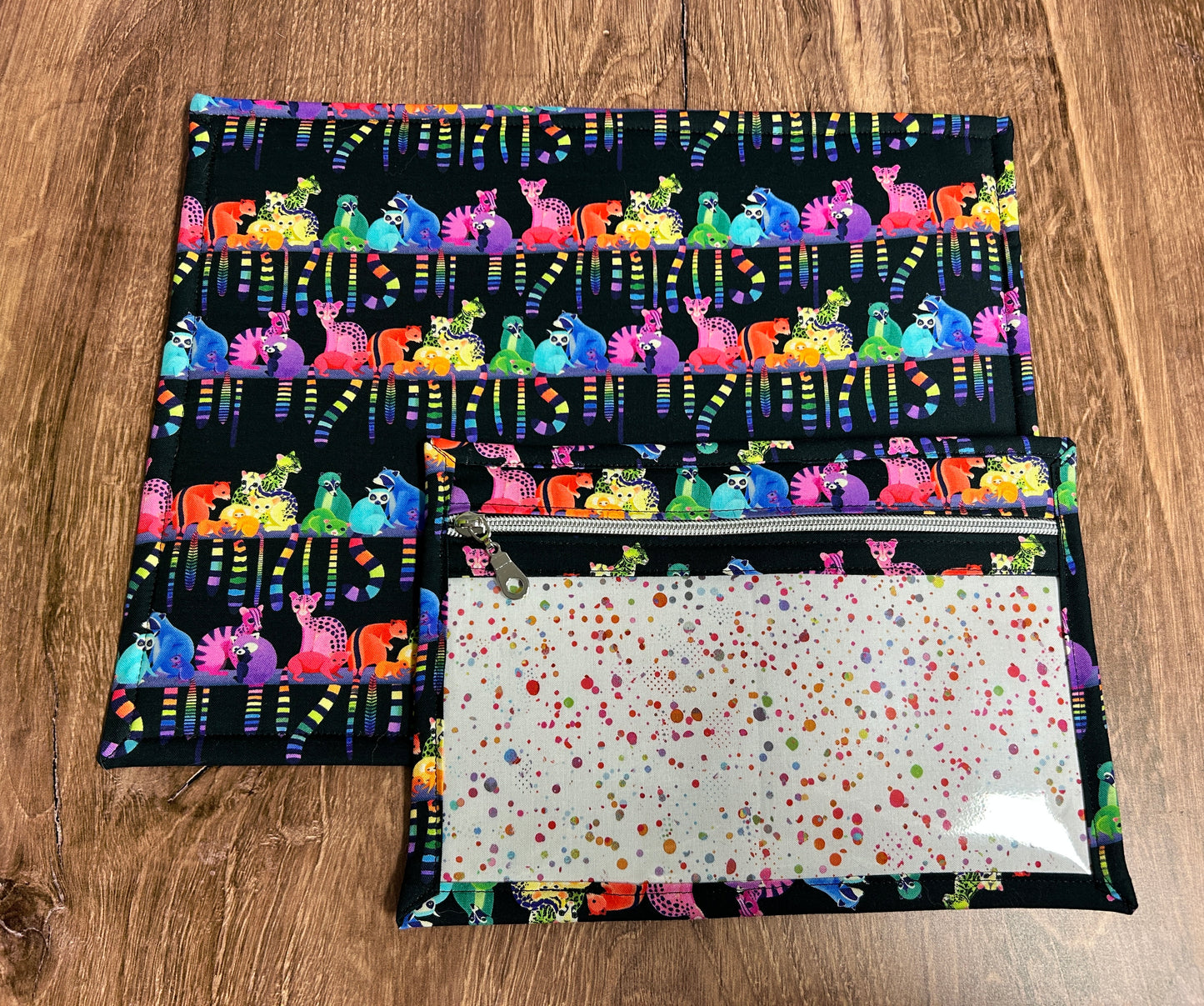 Vinyl Cross Stitch Project Bag - Embroidery bag - Knitting Crochet Bag - Zoo Project Bag - Notions - Lemur - Red Panda - Raccoon - Squirrel