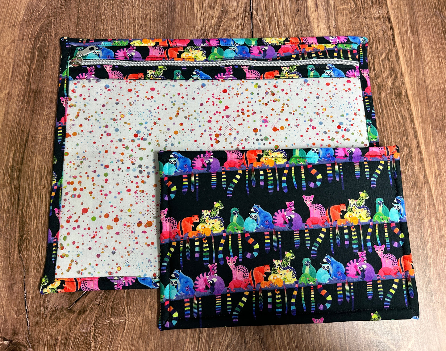 Vinyl Cross Stitch Project Bag - Embroidery bag - Knitting Crochet Bag - Zoo Project Bag - Notions - Lemur - Red Panda - Raccoon - Squirrel