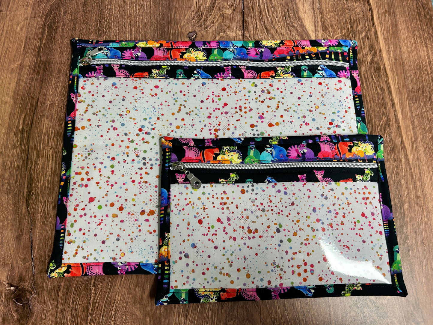 Vinyl Cross Stitch Project Bag - Embroidery bag - Knitting Crochet Bag - Zoo Project Bag - Notions - Lemur - Red Panda - Raccoon - Squirrel