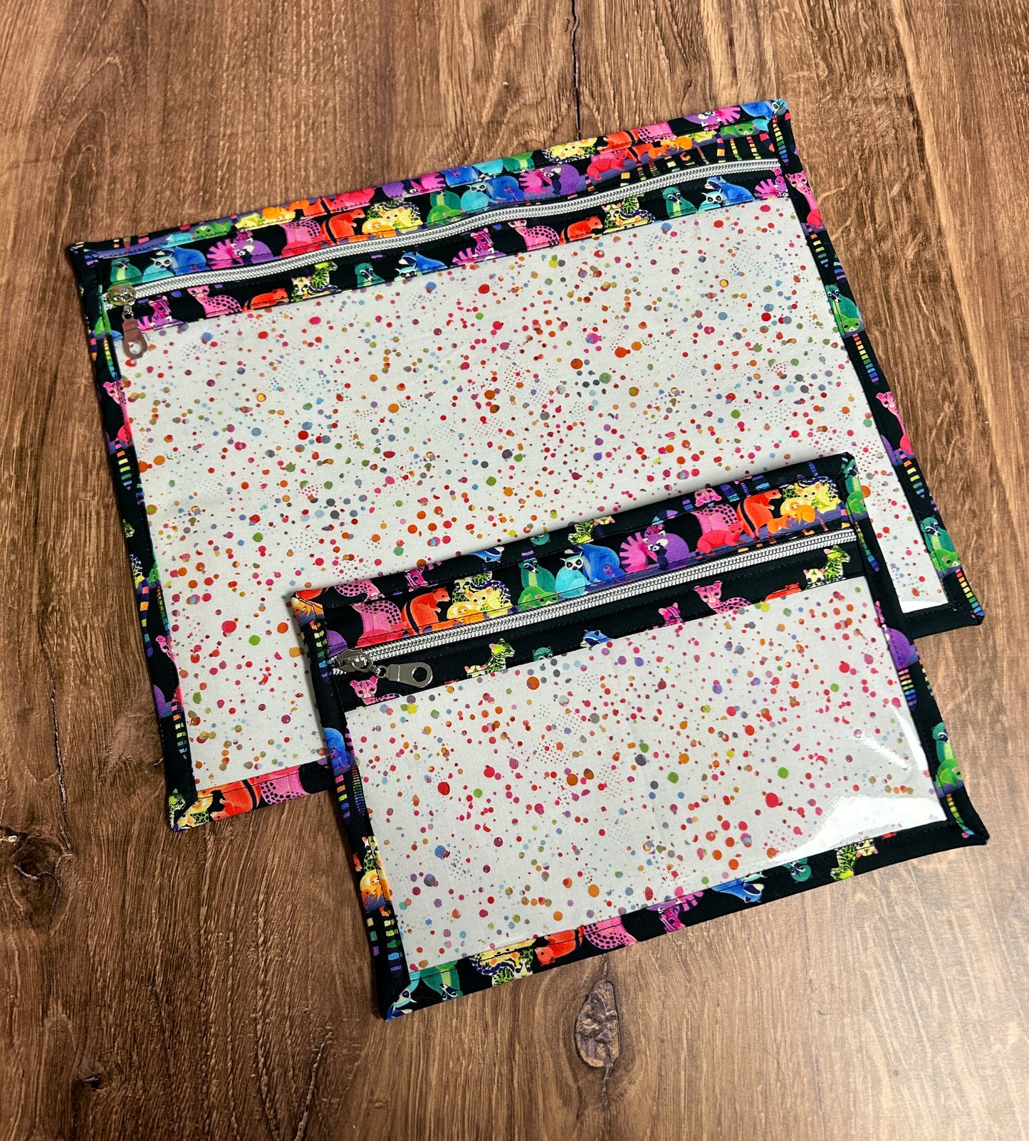 Vinyl Cross Stitch Project Bag - Embroidery bag - Knitting Crochet Bag - Zoo Project Bag - Notions - Lemur - Red Panda - Raccoon - Squirrel