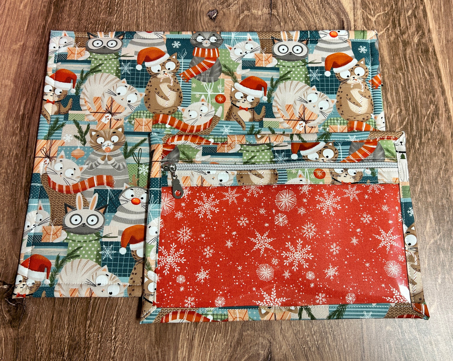 Vinyl Cross Stitch Project Bag - Embroidery Bag - Project Bag - Knitting & Crochet Bag - Cat Project Bag - Notions - Christmas - Holiday