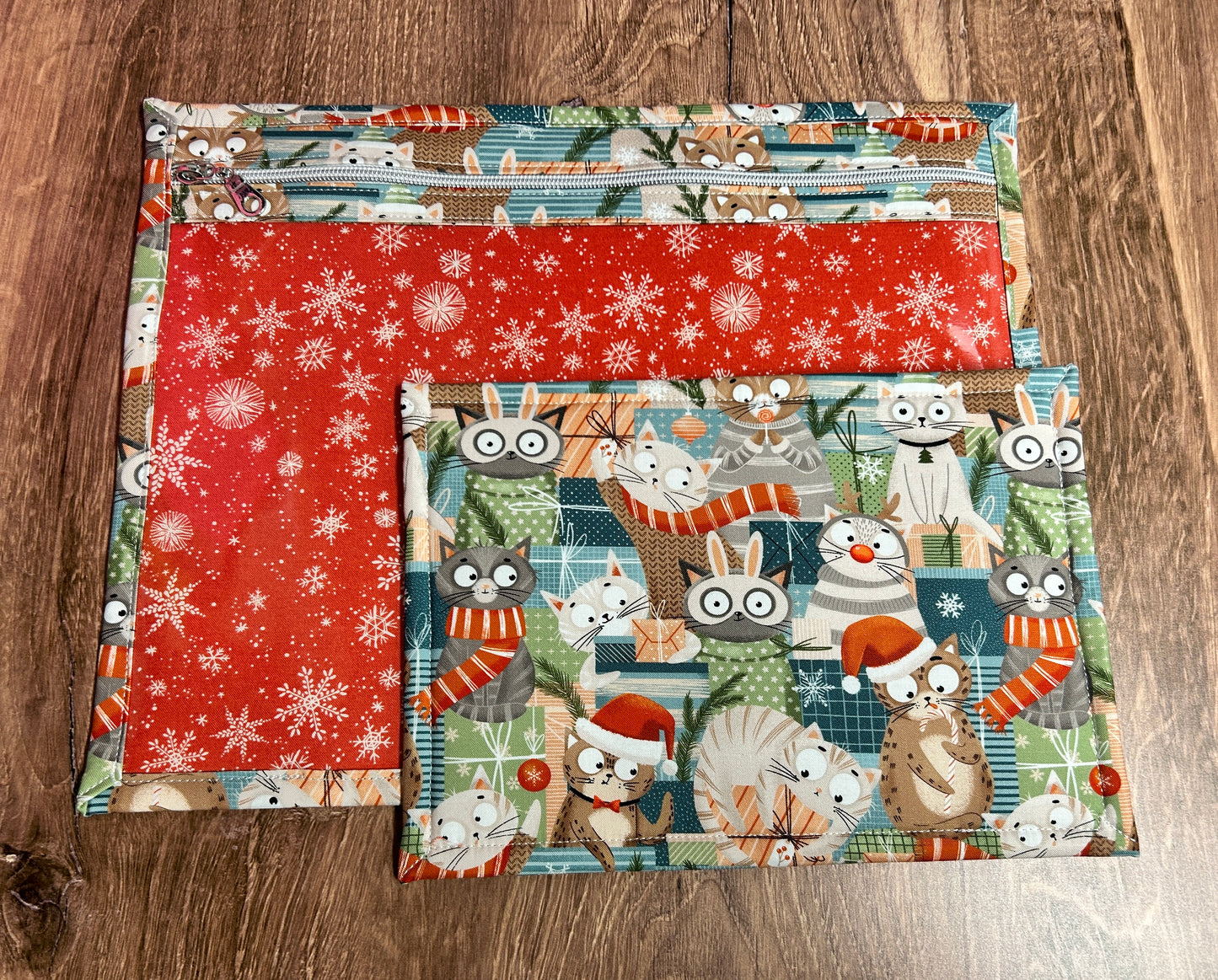 Vinyl Cross Stitch Project Bag - Embroidery Bag - Project Bag - Knitting & Crochet Bag - Cat Project Bag - Notions - Christmas - Holiday