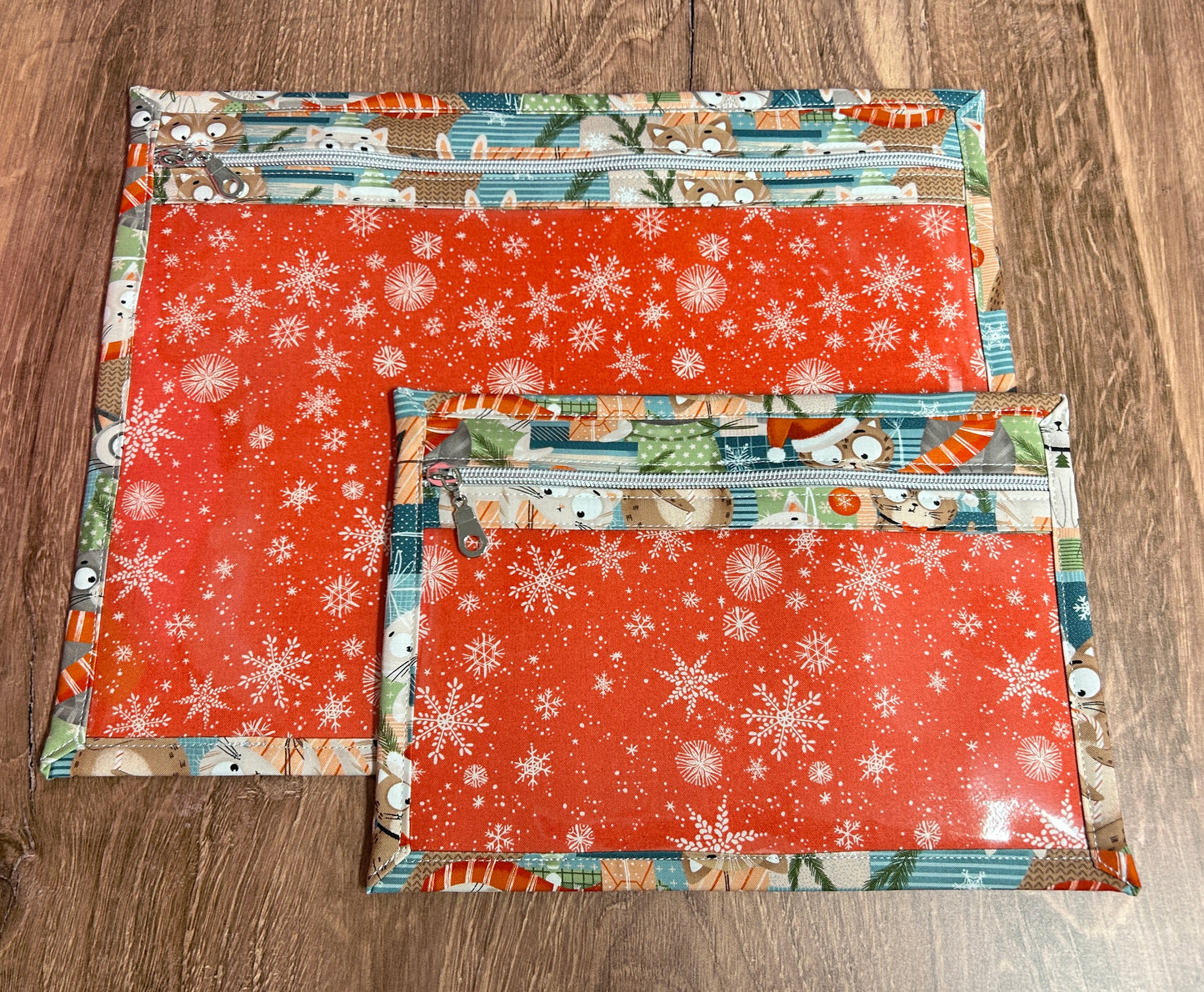 Vinyl Cross Stitch Project Bag - Embroidery Bag - Project Bag - Knitting & Crochet Bag - Cat Project Bag - Notions - Christmas - Holiday