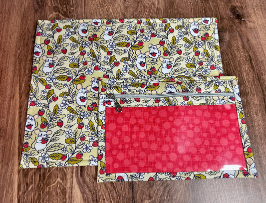 Vinyl Cross Stitch Project Bag - Embroidery bag - Knitting & Crochet Bag - Mouse Project Bag - Notions - Floral - Strawberries - Strawberry