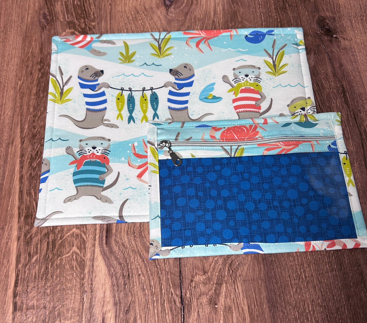 Vinyl Cross Stitch Project Bag - Project Bag - Knitting & Crochet Bag - Storage - Organizer - Otter Project Bag - Notions - Fish