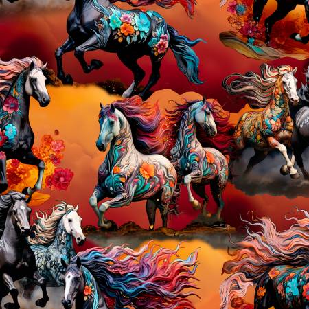 3 Wishes Fabric - Trolloping Treasures Multi - Drinkers of the Wind by Romantz Art Collection - #22357 - Cotton Fabric