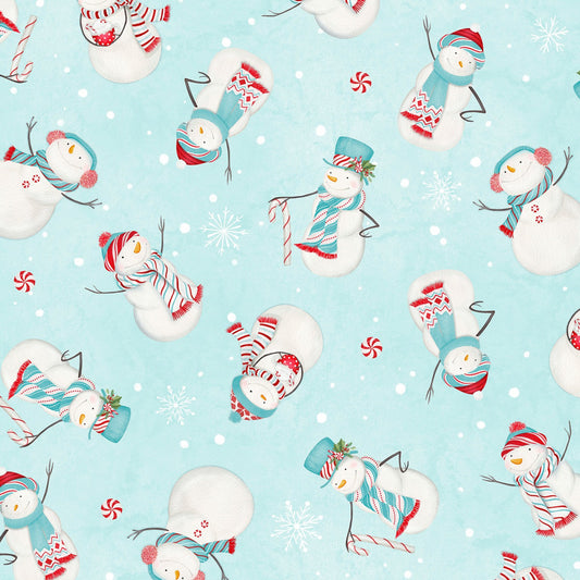 Wilmington Prints Snowman Fabric - Teal Snowman Toss - Frosty Merry Mints - Winter - Holiday - Cotton Fabric