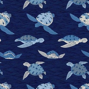 Alexander Henry Fabric - Turtle Bay Indigo - Ocean Sea Life - Sea Turtle - Cotton Fabric