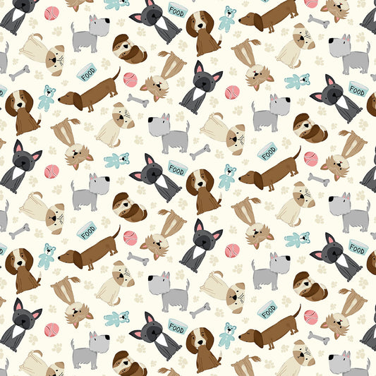 Studio E Rainbow Dog Fabric - Paw-sitively Awesome - Tossed Dogs - 7448-44 - IVORY - Sweet Cee Creative - Cotton