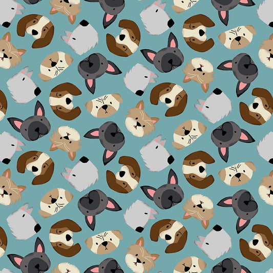 Studio E Rainbow Dog Fabric - Paw-sitively Awesome - Tossed Dog Heads - 7449-66 - TEAL - Sweet Cee Creative - Cotton