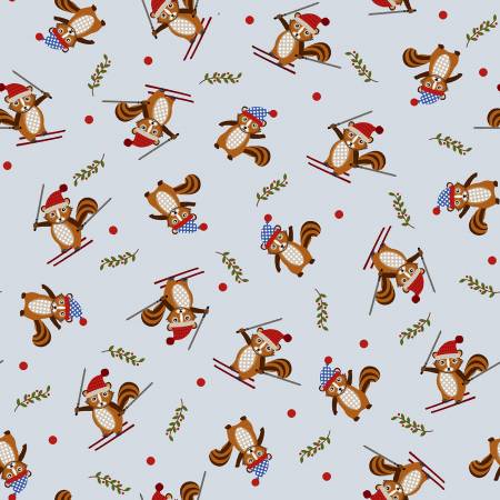 Studio E Chipmunk Fabric - Gray Blue Tossed Chipmunk Christmas - #7906S-19 - A Day in the Woods by Lori Nawyn Collection - Cotton