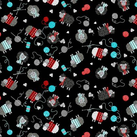 Benartex Knitting Sheep Fabric - All You Knit is Love by Kanvas Studio Collection - Black Love Ewe - #9926B-12 - Cotton