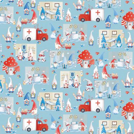 Benartex Caring Gnome Fabric - Scenic Blue Sky - 14113B-50 - Medical - First Aid - Cotton