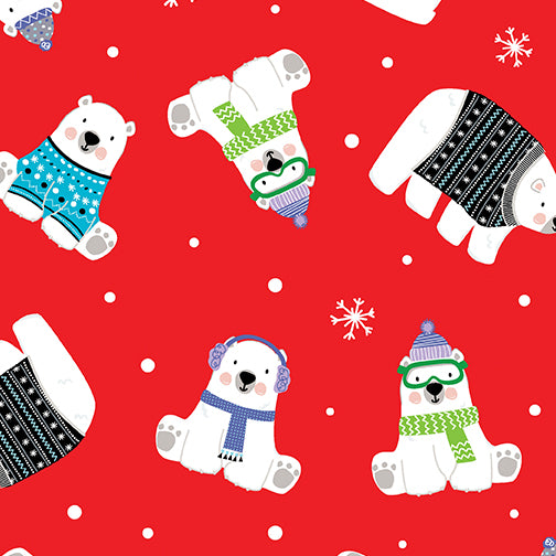 Benartex Polar Bear Fabric - Polar Bear Express Red - Snow Place Like Home - Kanvas Studio Collection - Cotton Fabric