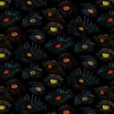 Timeless Treasures Black Dragon's Eyes Fabric - Dragon's Lair by TT Fabrics Collection - CD2495 - BLACK - Dragon - Cotton Fabric