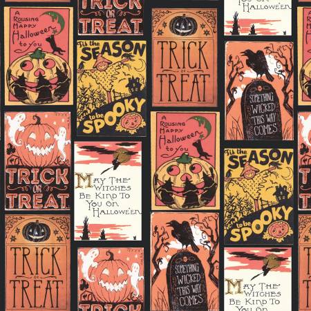 Riley Blake Fabric Fright Delight Cards BLACK C13236R-BLACK Cottage Mama Cotton Fabric 1 Yard Halloween Holiday image 1  Price: $13.00 Riley Blake Fabric - Fright Delight Cards -BLACK - #C13236R-BLACK - Cottage Mama - Cotton Fabric